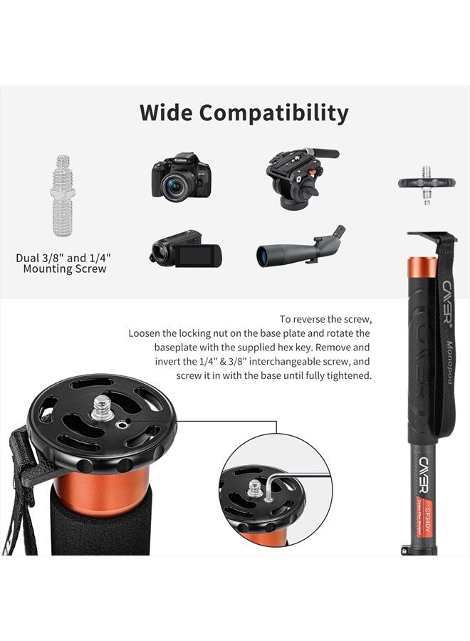 Cayer FP34 Monopod with Feet, 71 inch Aluminum Telescopic Camera Monopod with Fluid Head and 3-Leg Tripod Base for DSLR Video Cameras Camcorders, Supporting up to 13.2lbs - Image 4