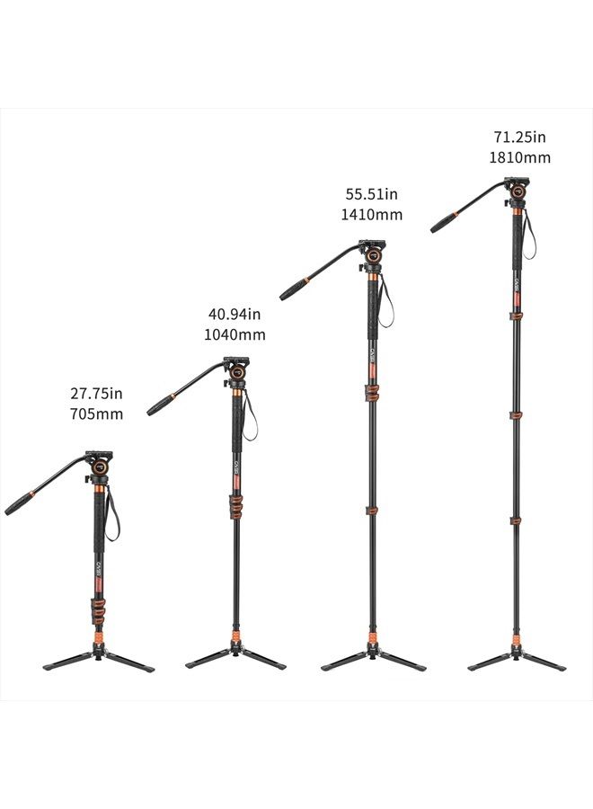 Cayer FP34 Monopod with Feet, 71 inch Aluminum Telescopic Camera Monopod with Fluid Head and 3-Leg Tripod Base for DSLR Video Cameras Camcorders, Supporting up to 13.2lbs - Image 5