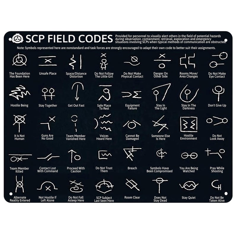 HYBLOM SCP Field Codes Metal Sign  Game Room Decor Tin Poster Programmer Gift Vintage Wall Art for Study Bedroom Cafe  Club 8x12 Inches Black Art Aluminum Plaque