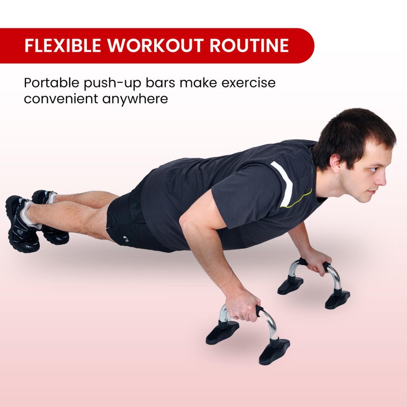 Endless EL1042 Push Up Stands With Foam Handle | Blank and Red | Material : Steel, Plastic | For Upper Body Workouts with Comfortable Foam Grip and Non-Slip Bars and Less Wrist Strain - Image 3