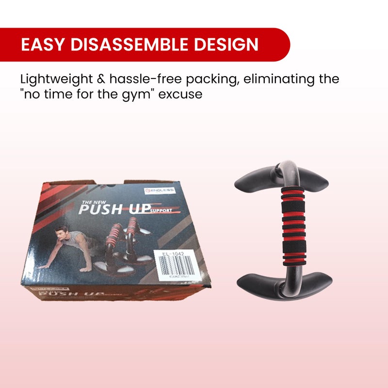 Endless EL1042 Push Up Stands With Foam Handle | Blank and Red | Material : Steel, Plastic | For Upper Body Workouts with Comfortable Foam Grip and Non-Slip Bars and Less Wrist Strain - Image 5