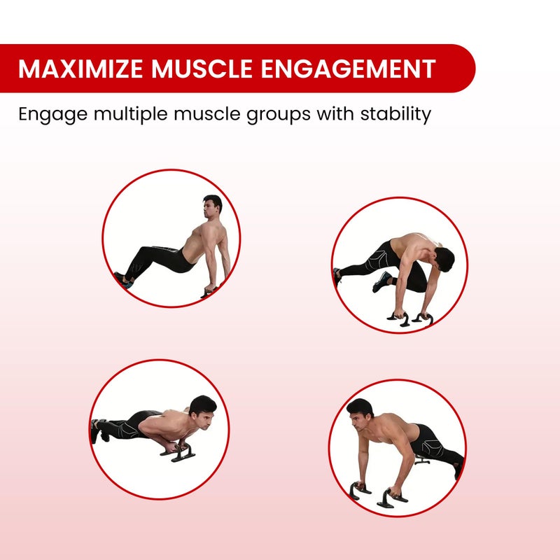 Endless EL1042 Push Up Stands With Foam Handle | Blank and Red | Material : Steel, Plastic | For Upper Body Workouts with Comfortable Foam Grip and Non-Slip Bars and Less Wrist Strain - Image 2