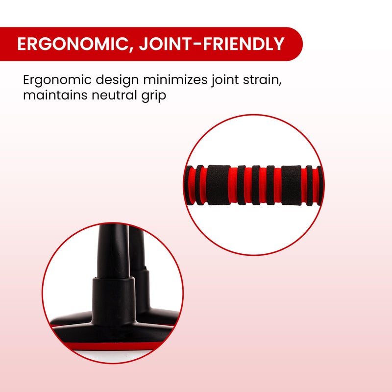 Endless EL1042 Push Up Stands With Foam Handle | Blank and Red | Material : Steel, Plastic | For Upper Body Workouts with Comfortable Foam Grip and Non-Slip Bars and Less Wrist Strain - Image 4