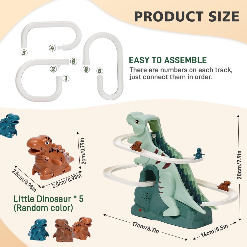 Chidiam Dinosaur Climbing Stairs Toy Orbit Chasing Race Track Game Set Slide Climb Stairs Toys Roller Coaster Toy with Music Light Educational Puzzle Playsets Gift for Toddler Kids Boys Girls Age 3+ - Image 3