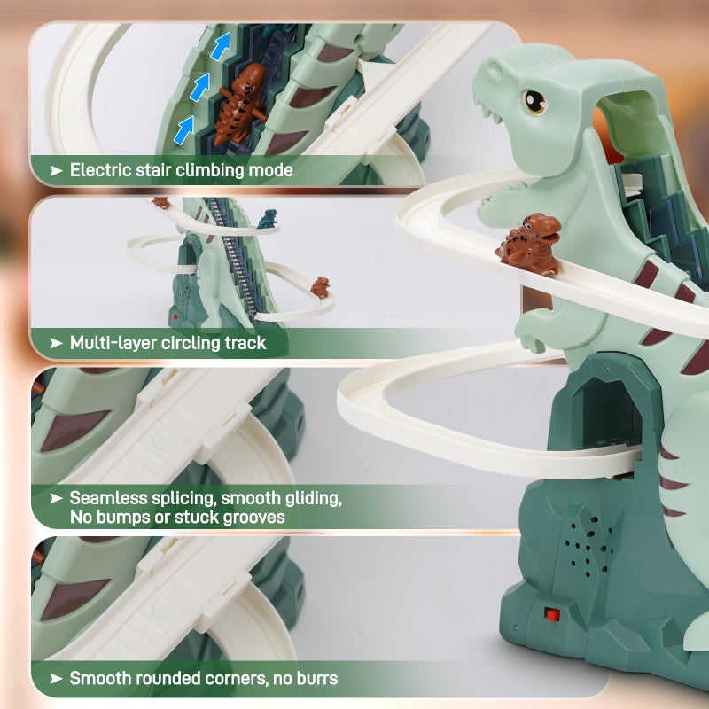 Chidiam Dinosaur Climbing Stairs Toy Orbit Chasing Race Track Game Set Slide Climb Stairs Toys Roller Coaster Toy with Music Light Educational Puzzle Playsets Gift for Toddler Kids Boys Girls Age 3+ - Image 5