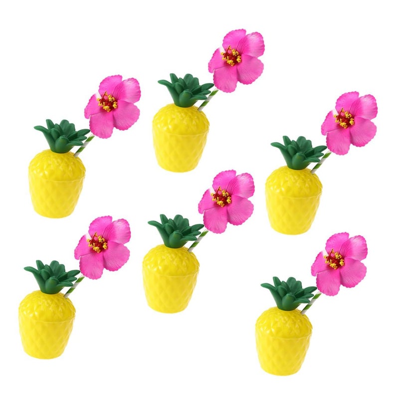 6 Pack Pineapple Cups With Straws Hawaiian Luau Party Beverage Cups Novelty Cocktail Drinkware For Tropical Party Supplies Random Color - Image 2