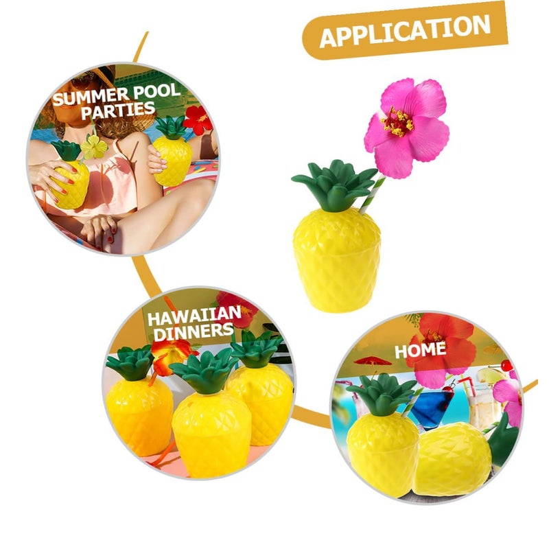 6 Pack Pineapple Cups With Straws Hawaiian Luau Party Beverage Cups Novelty Cocktail Drinkware For Tropical Party Supplies Random Color - Image 4
