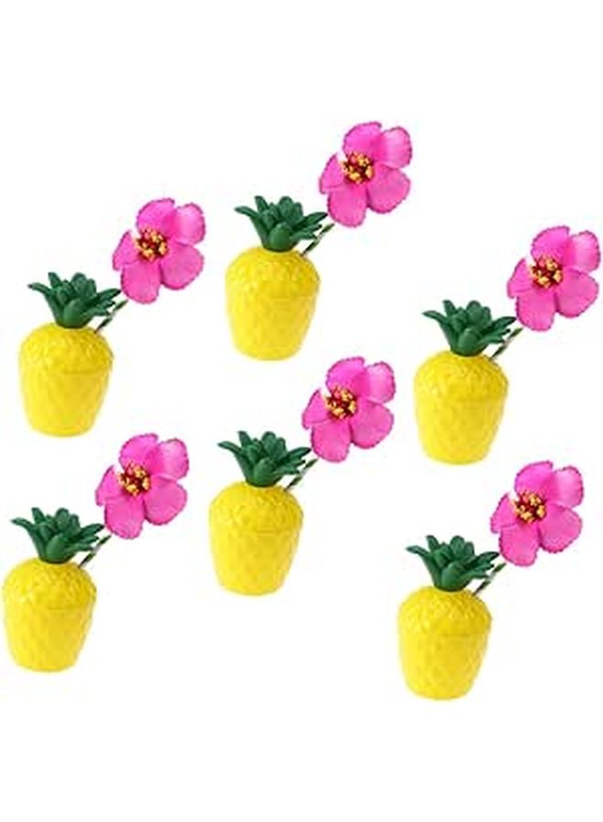 6 Pack Pineapple Cups With Straws Hawaiian Luau Party Beverage Cups Novelty Cocktail Drinkware For Tropical Party Supplies Random Color - Image 1