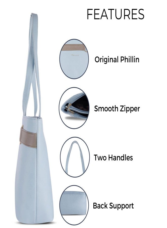 PHILLIN Hobo Handbag for Women - PU Leather Shoulder Bag with Dual Zipper and Spacious Main Compartment (Light Blue) - Image 5