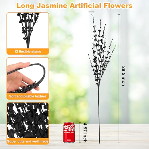 Wootkey 5pcs 29.5" Faux Jasmine Artificial Flowers Tall Black Floral Branches for Home Wedding Vase Filler Party DIY Decoration Flowers - Image 2