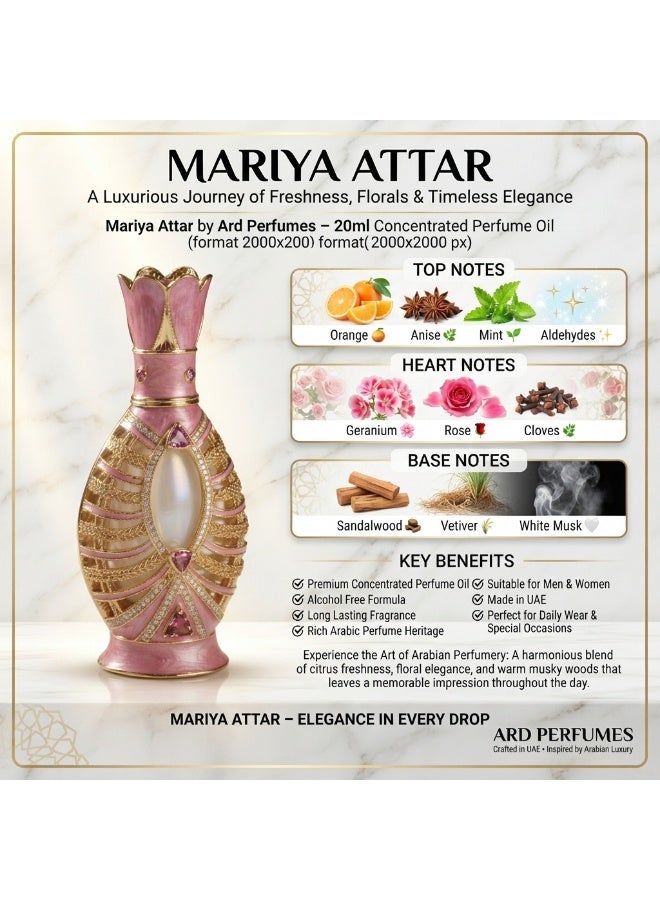Ard Perfumes Mariya Attar 12ml – Women's Concentrated Perfume Oil (CPO), Fresh Floral Sandalwood Musk Fragrance, Long Lasting - Image 3