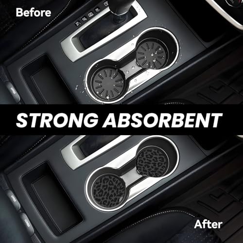 KARREAL Black Leopard Print Steering Wheel Cover & 2 Pcs Ceramic Absorbent Cupholder Coasters, Car Accessories Decorations for Women, Fit 14.5-15 Inch Auto, Suvs, Truck - Image 5