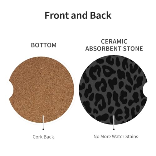 KARREAL Black Leopard Print Steering Wheel Cover & 2 Pcs Ceramic Absorbent Cupholder Coasters, Car Accessories Decorations for Women, Fit 14.5-15 Inch Auto, Suvs, Truck - Image 4