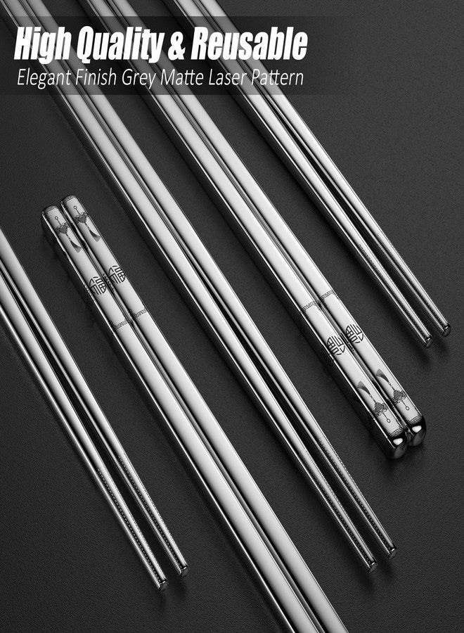 ZDPMK Stainless Steel Chopsticks - 5 Pairs Reusable Metal Chopsticks Dishwasher Safe, Japanese Chinese korean Chop sticks Set,Non-Slip Stainless Chop sticks, Silver Metal Chop sticks for Adults - Image 4