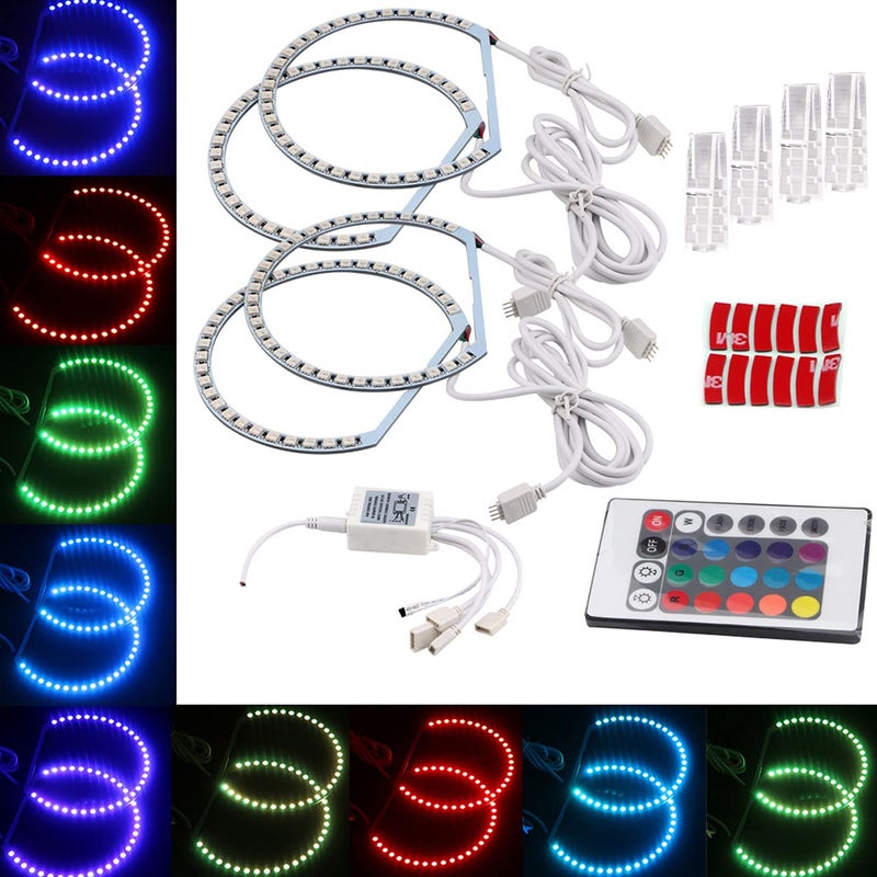 WEPARTICULAR WEPARTICULAR 2X 131mm 2X 146mm Car 5050 SMD LED RGB Flash Angel Eyes Halo Ring Light Colorful Multicolor Daytime Running Lights Compatible For BMW E46 3 Series  - Image 1