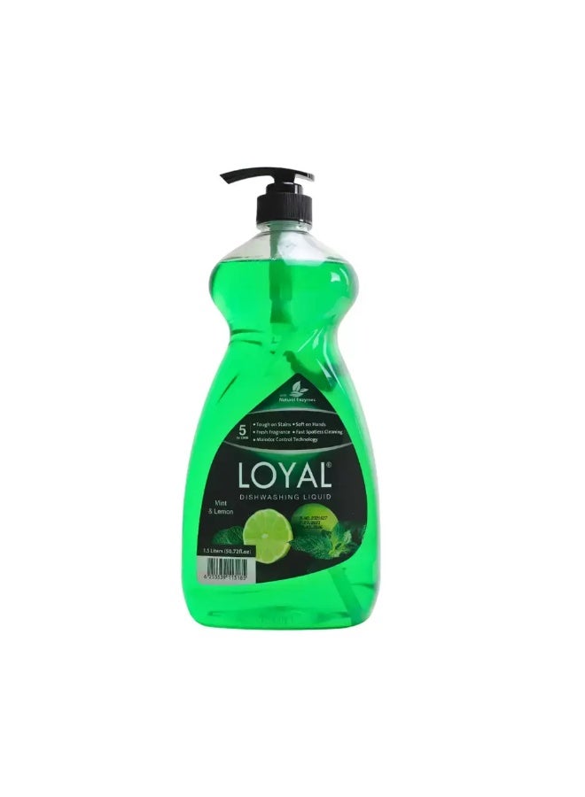 loyal سائل غسيل الصحون لويل 5 في 1 برائحة النعناع والليمون - 1.5 لتر - Image 1