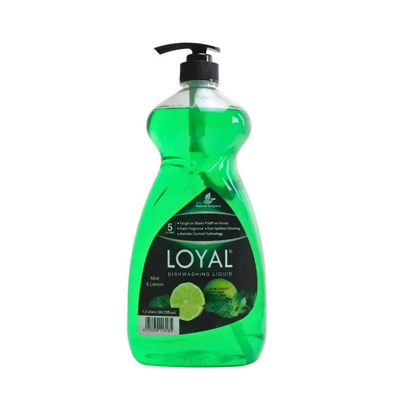 loyal سائل غسيل الصحون لويل 5 في 1 برائحة النعناع والليمون - 1.5 لتر - Image 1