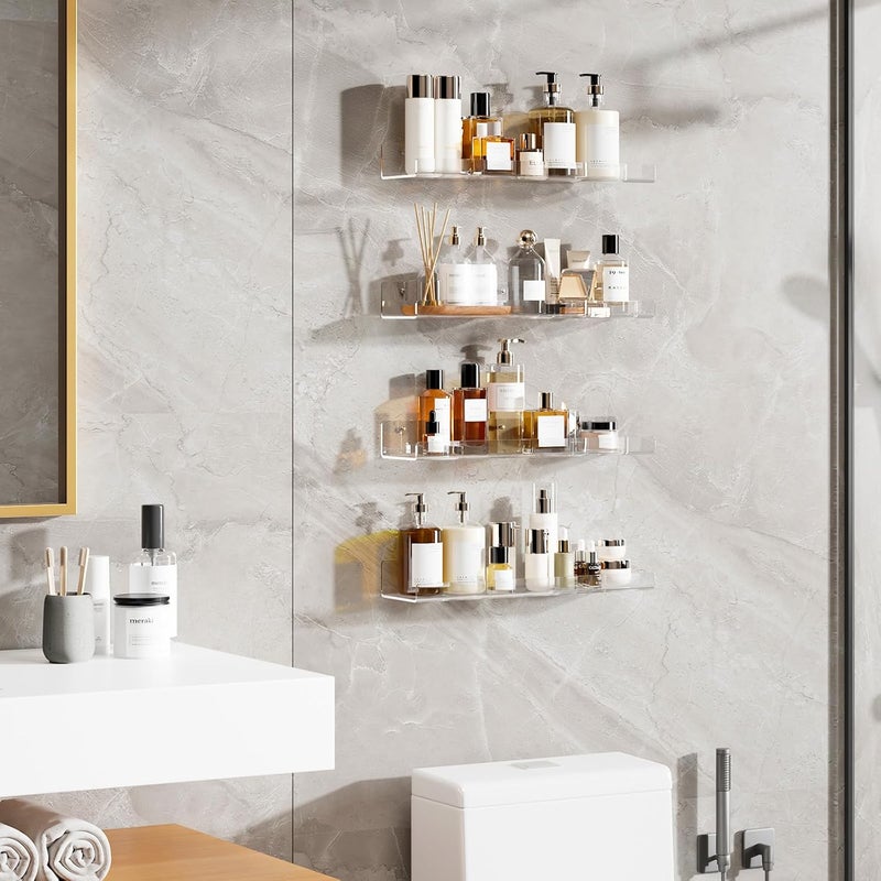 Dooiclear 6 Pack Floating Shelves for Wall, 15" Clear Book Shelf, Acrylic Floating Wall Shelf, Display Shelves Organizer for Bathroom, Classroom, Bedroom, Living Room, Kitchen, Room Decor - Image 2