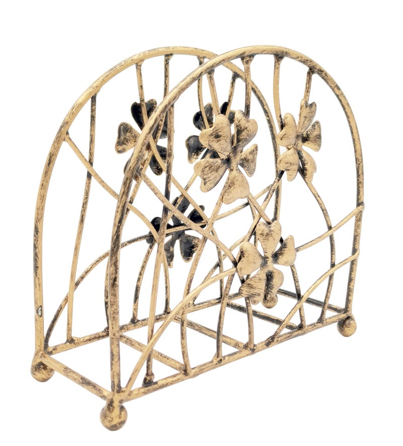 Owlgift Antique Bronze Metal Floral Petals & Branches Tabletop Napkin Holder, Freestanding Tissue Dispenser - Image 4
