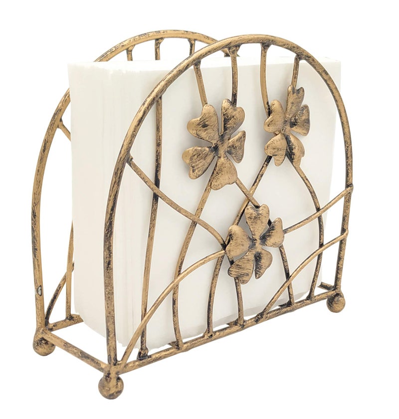Owlgift Antique Bronze Metal Floral Petals & Branches Tabletop Napkin Holder, Freestanding Tissue Dispenser - Image 1