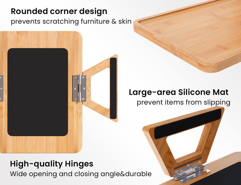 Danfoxer 2 Pack Couch Arm Tray,Bamboo Folding Sofa Tray,Sofa Armrest Trays Clip-On Couch Desk for Drinks,Snacks,Phone,Remote Controlï¼ˆNaturalï¼‰ - Image 2