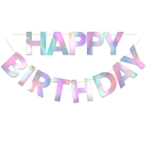 LITAUS Happy Birthday Banner 9ft PreStrung Happy Birthday Sign for Women Men Girls Boys No DIY Birthday Decorations Party SuppliesIridescent - Image 1