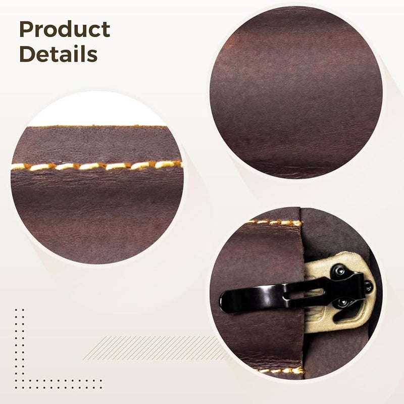 Brown Leather Multitool Pouch Holder for Folding Knife with Belt Loop - Image 5