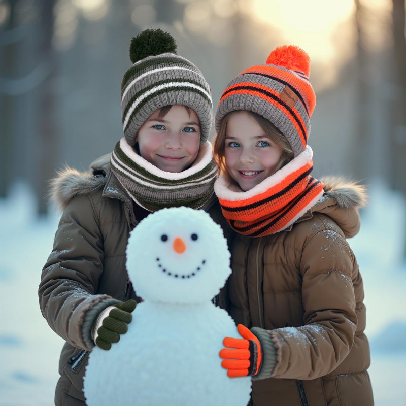 Bessteven Kids Winter Hat Gloves Scarf Set: Beanie Gloves Neck Warmer Knit Set with Thick Warm Fleece Lined For Ages 6-10 Girls Boys Children Green - Image 5