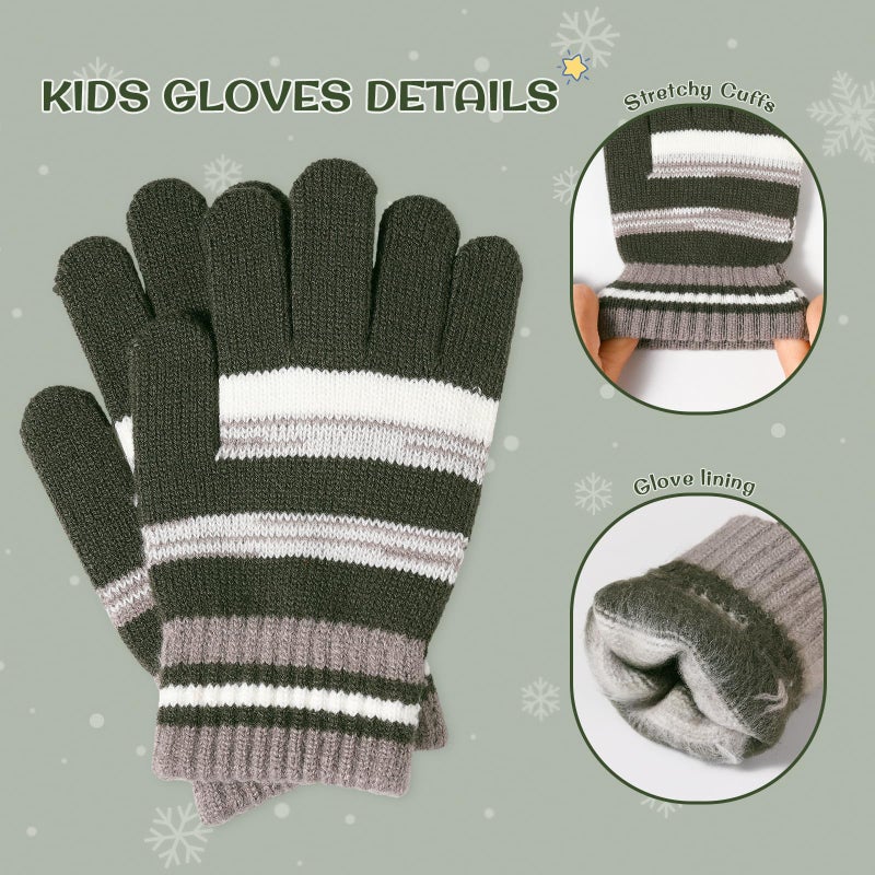 Bessteven Kids Winter Hat Gloves Scarf Set: Beanie Gloves Neck Warmer Knit Set with Thick Warm Fleece Lined For Ages 6-10 Girls Boys Children Green - Image 4