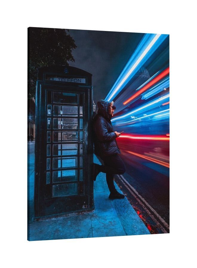 RKN Time Laps On Metro Night Printed Framed Canvas Wall Art Blue/Red/White 60x80centimeter - Image 1