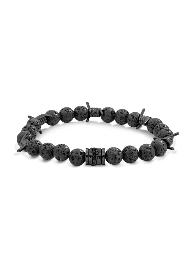 بوليس Barbedwire Black Lava Beads Bracelet for Men