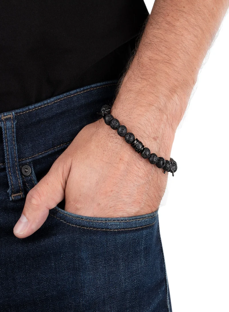 بوليس Barbedwire Black Lava Beads Bracelet for Men