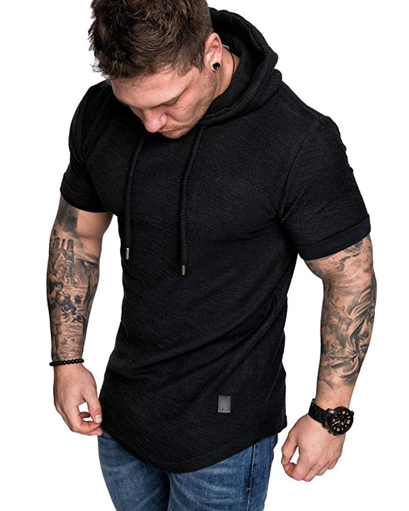 Lexiart Mens Fashion Hoodies Sport Pullover Solid Color Shirt Workout Lightweight Tops Black - Image 1