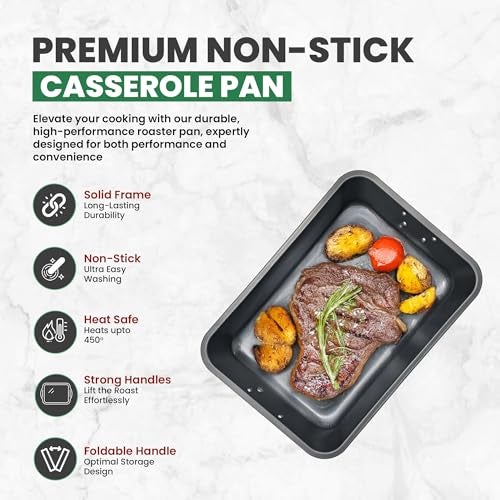 CULINARIN Large Lasagna Pan 15” x 11” - Nonstick Casserole Dish for Easy Cleanup - Convenient Deep Lasagna Baking Dish With Foldable Handles - Large Baking Pan Casserole Dish Is Perfect for Any Meal - Image 2