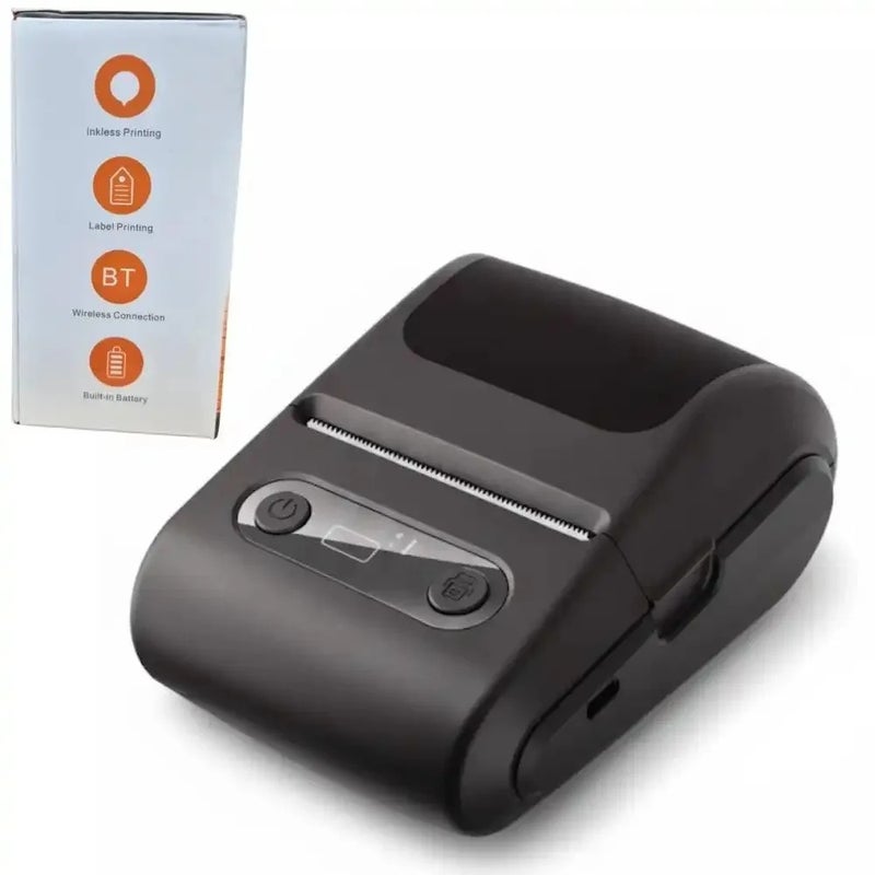 Portable Wireless Bluetooth Inkless Thermal Label Printer With Rechargeable Battery- Black
