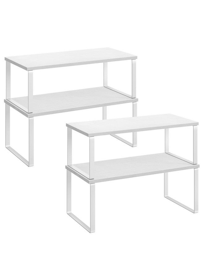 SONGMICS SONGMICS Cabinet Organizer Shelf, Set of 4 Kitchen Counter Shelves, Kitchen Storage, Spice Rack, Stackable, Expandable, Metal and Engineered Wood, Cloud White and Snow White UKCS028W01  - Image 1