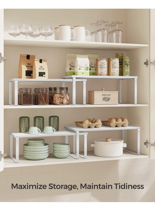 SONGMICS SONGMICS Cabinet Organizer Shelf, Set of 4 Kitchen Counter Shelves, Kitchen Storage, Spice Rack, Stackable, Expandable, Metal and Engineered Wood, Cloud White and Snow White UKCS028W01  - Image 3