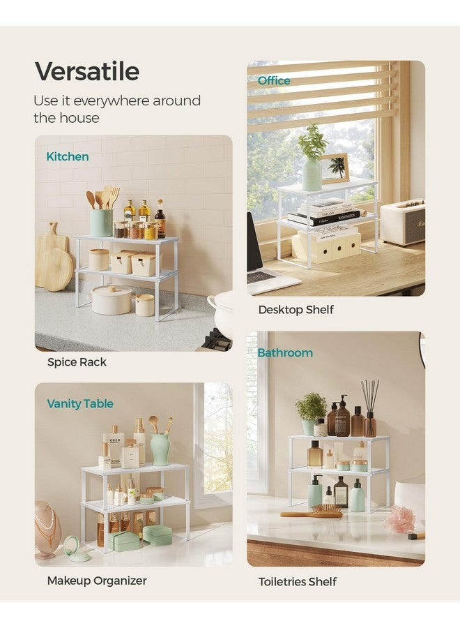 SONGMICS SONGMICS Cabinet Organizer Shelf, Set of 4 Kitchen Counter Shelves, Kitchen Storage, Spice Rack, Stackable, Expandable, Metal and Engineered Wood, Cloud White and Snow White UKCS028W01  - Image 5