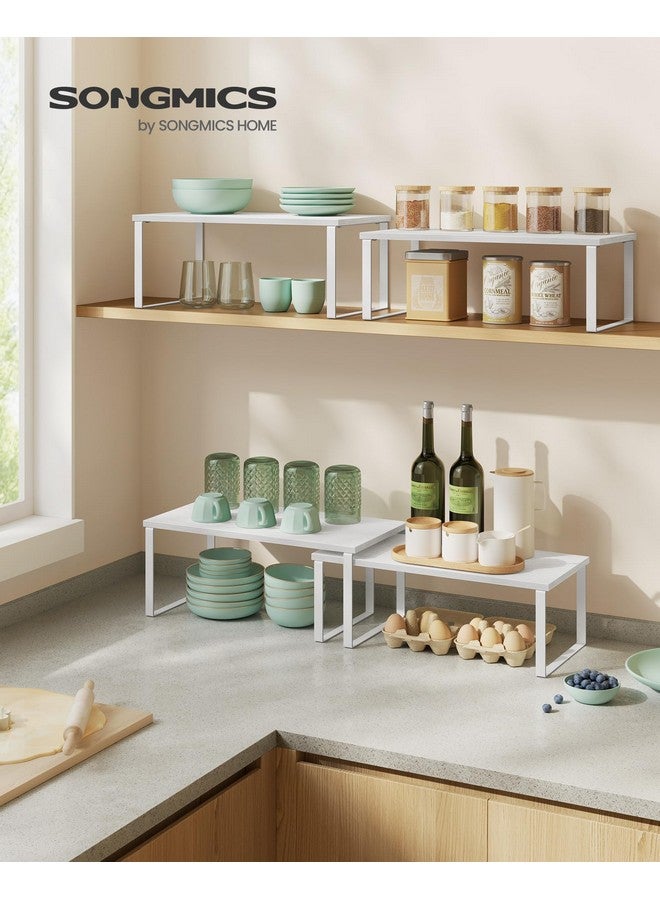 SONGMICS SONGMICS Cabinet Organizer Shelf, Set of 4 Kitchen Counter Shelves, Kitchen Storage, Spice Rack, Stackable, Expandable, Metal and Engineered Wood, Cloud White and Snow White UKCS028W01  - Image 2