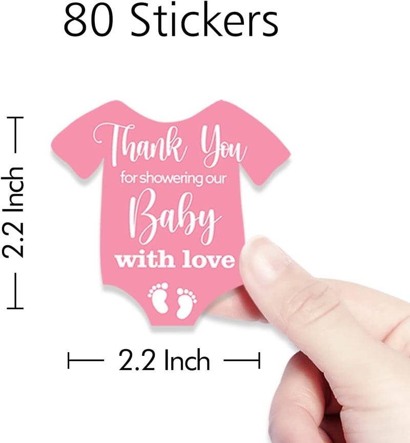 Kaecery Cute Thank You for Showering Our Baby with Love Pink Baby Onesie Shaped Girl Baby Shower Thank You Stickers Labels for Girl Baby Shower Birthday Party Favor Label Decorations10 in80 Labels - Image 2