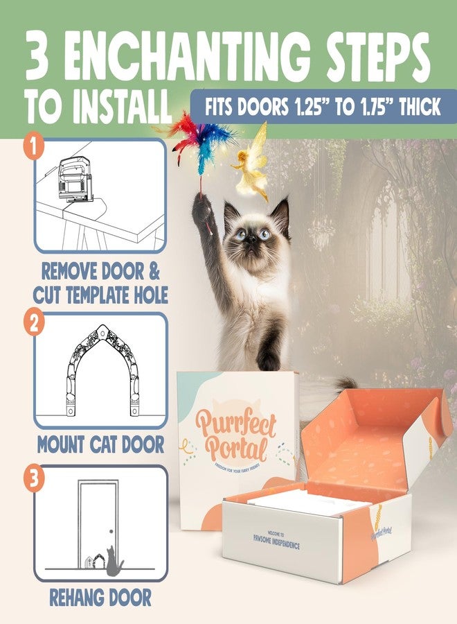 Purrfect Portal باب داخلي للحيوانات الأليفة من فيري® - باب كبير للقطط يصل وزنها إلى 20 رطلاً، باب داخلي متين ومتعدد الاستخدامات للقطط ذات النواة الصلبة أو المجوفة، فتحة أنيقة للقطط، مريح، سهل التركيب، مع قفل محكم - Image 4