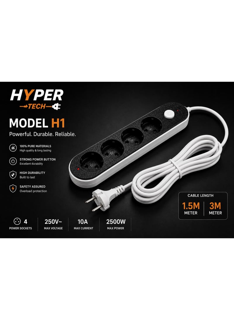 HYPERTECH Hyper Tech H1 Power Strip – 4 Outlets with Safety Switch and 3M Cable Length - Image 2