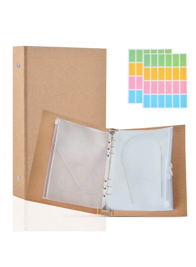 WANGDEFA Knitting Needles Holder Case Set Circular Needle Case Circular Knitting Needle Storage 1 Pcs Kraft Cover 20 Pcs Binder Pockets and 48 Pcs Label Paper for Collecting Sorting - Image 1