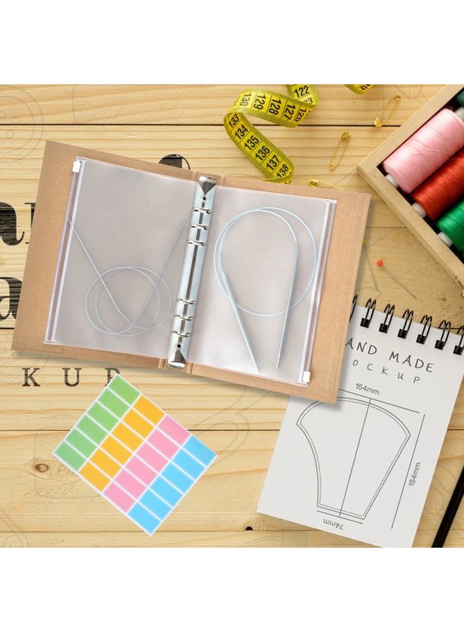 WANGDEFA Knitting Needles Holder Case Set Circular Needle Case Circular Knitting Needle Storage 1 Pcs Kraft Cover 20 Pcs Binder Pockets and 48 Pcs Label Paper for Collecting Sorting - Image 4
