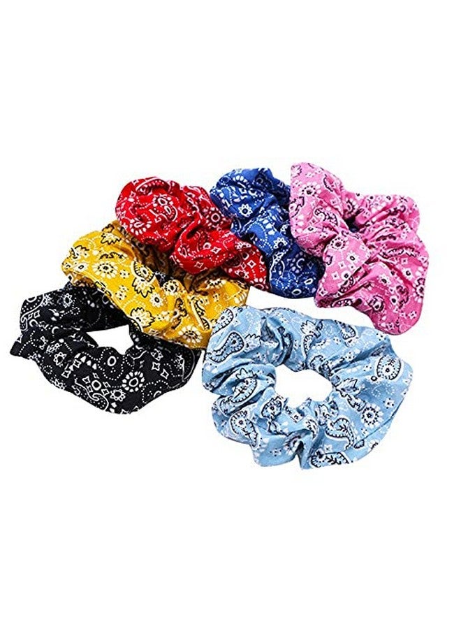 Belicia 6 Pack Bandanna Floral Hair Scrunchies Print Slap Bracelet Ponytail Holder Elastic Hair Bands Wrist Fabric Scrunchy Hair Ties for Show/Sleepover Party - Image 1
