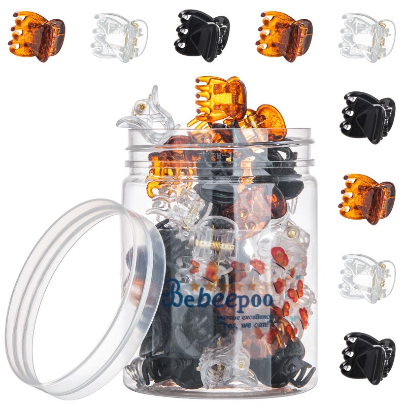 BEBEEPOO Mini Hair Claw Clips - Stylish gril/women/baby Hair Claw Clips | Stays In Place Without Pulling or Snagging,Strong Grip, | Durable Plastic, Sturdy - Tortoise & Black & Clear, 48 Pcs - Image 1