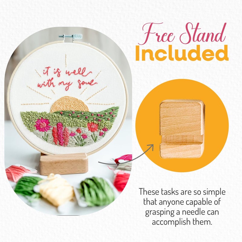 Elly and Grace Elly & Grace Christian Embroidery Kit with Embroidery Hoop, Easy Embroidery Kit for Beginners and Adults, Full Embroidery Hoop Kit with Needles and Thread Included (It is Well) - Image 5