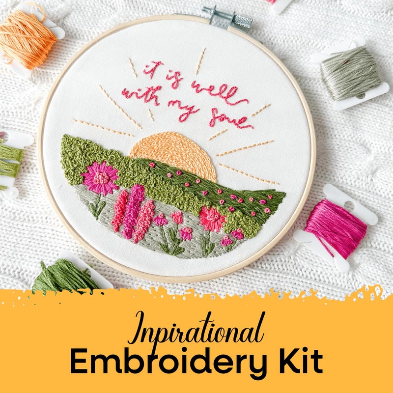 Elly and Grace Elly & Grace Christian Embroidery Kit with Embroidery Hoop, Easy Embroidery Kit for Beginners and Adults, Full Embroidery Hoop Kit with Needles and Thread Included (It is Well) - Image 2