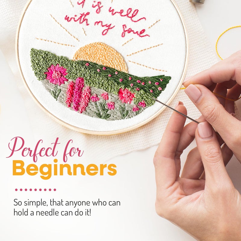 Elly and Grace Elly & Grace Christian Embroidery Kit with Embroidery Hoop, Easy Embroidery Kit for Beginners and Adults, Full Embroidery Hoop Kit with Needles and Thread Included (It is Well) - Image 3