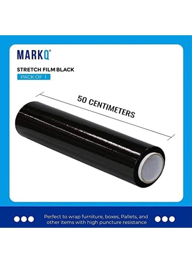 MARKQ - 1 Roll Black Stretch Film Wrap 500Mm Heavy Duty Plastic Shrink Wrap For Pallet Wrap Packing Moving And Packaging Cling Wrap - Image 1